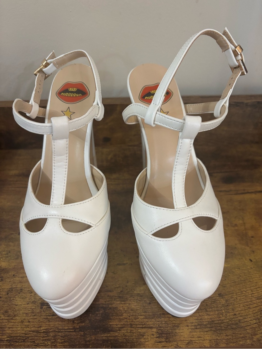 White T-Strap Platform Heels - Women's Dress Sandals